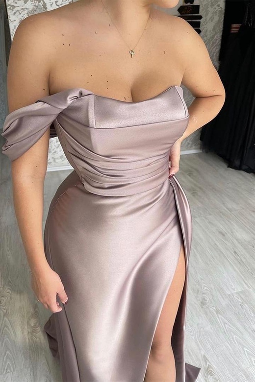 Classic Off-The-Shoulder Sleeveless Slit Long Mermaid Prom Dresses