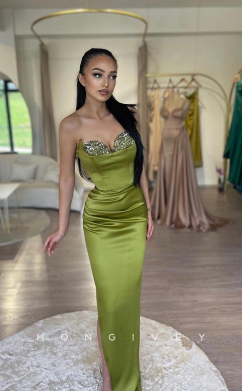 Sequined Strapless with Train Formal Party Prom Dress