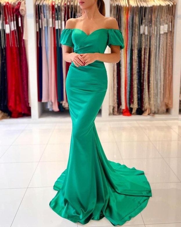 Elegant Off-the-Shoulder Green Mermaid Evening Dress Long on Sale