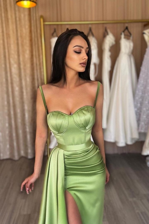 Gorgeous Sage Green Spaghetti-Straps Mermaid Prom Dress