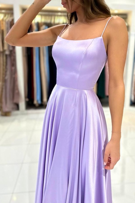 Lilac Spaghetti-Straps Sleeveless A-Line Prom Dress