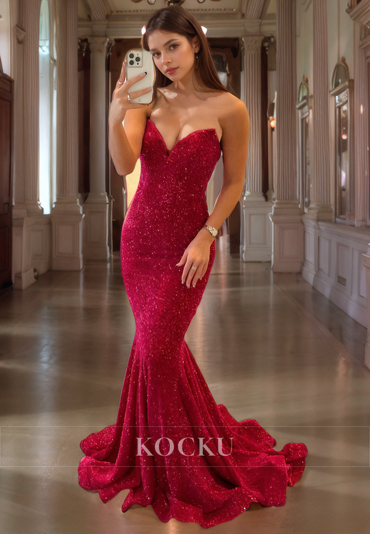 Chic & Modern V-Neck Sleeveless Sequined Mermaid Evening Party Dress