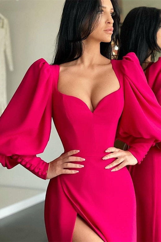 Elegant Red Side-Cut Sweetheart Bubble Sleeves Mermaid Prom Dress