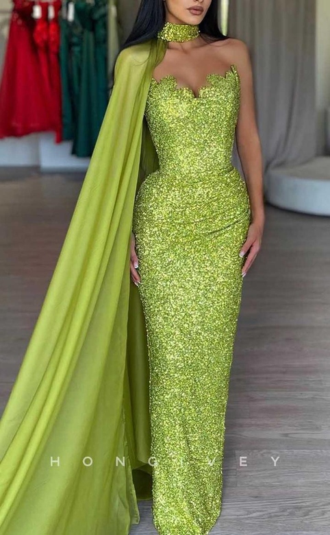 Glitter Asymmetrical Sleeveless Ruched Sequined Empire Gown