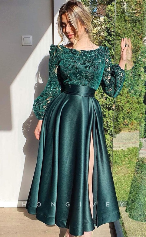 Lace Embroidered Cutout With Slit Prom Formal Evening Party Gown