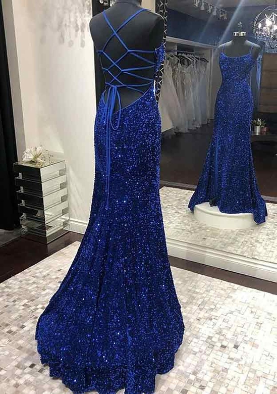 Velvet Sequins Trumpet/Mermaid Square Neckline Prom Dress with Sweep Train