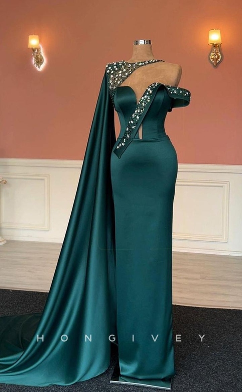 Elegant Fitted Satin Asymmetrical One Shoulder With Bolero Party Prom Gown