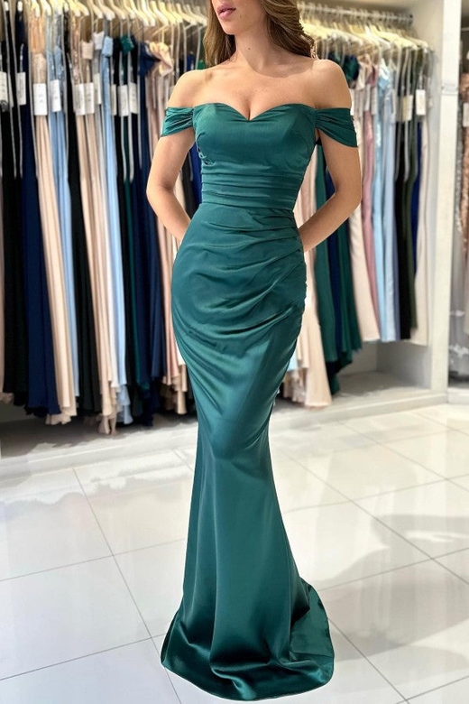 Off-the-Shoulder Emerald Green Mermaid Prom Dress for Parties