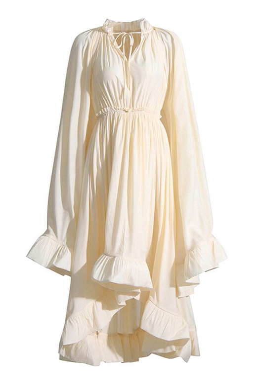 Flowy Tie Neck Cape Sleeve High Waist Ruched