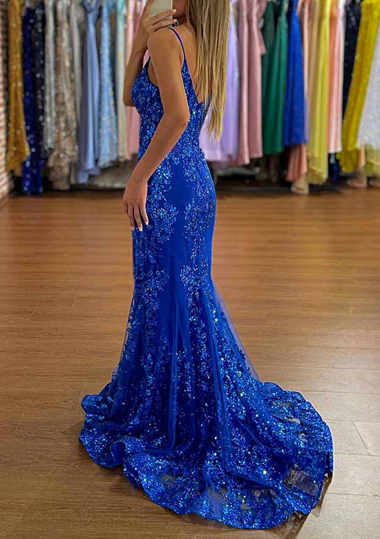 Elegant Trumpet/Mermaid Prom Dress with Glitter Appliques