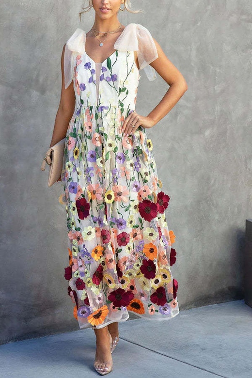 Colorful Bubble Painting Style Long Dress for Playful Looks