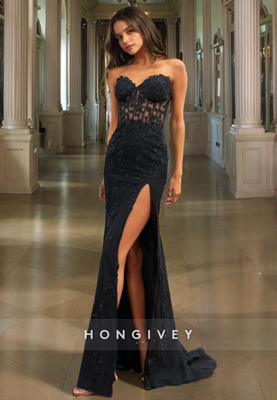 Sexy Trumpet Sweetheart Sleeveless Appliques Long Prom Dress