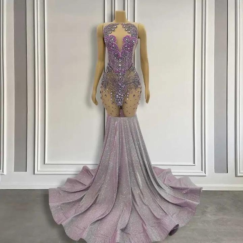 Beautiful Purple Sleeveless Mermaid Formal with Beads