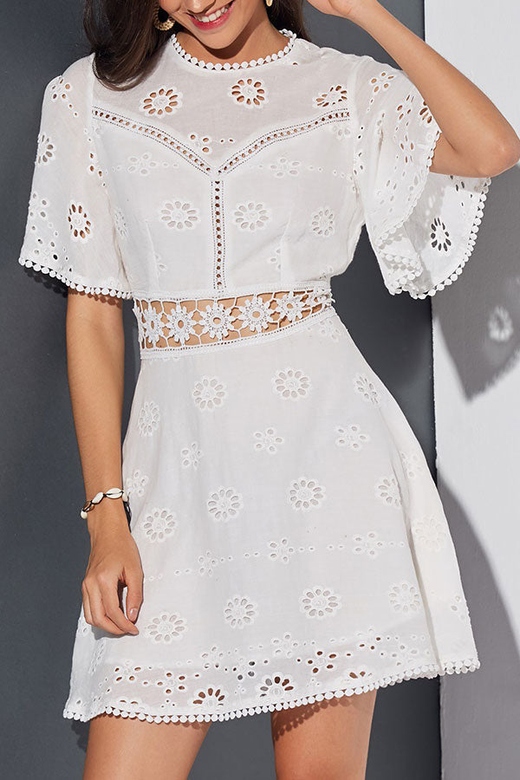 White Cut Out Lace Panel Mini Dress for Playful Elegance