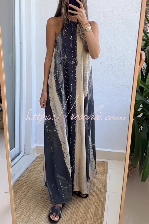 Sunday Charm Tie-Dye Halter Backless Maxi