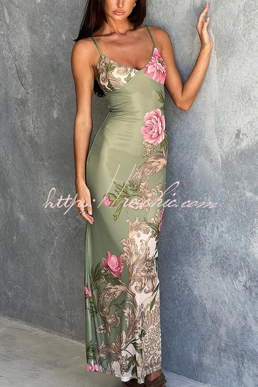 Reveling in The Unknown Floral Slip Stretchy Maxi Dress