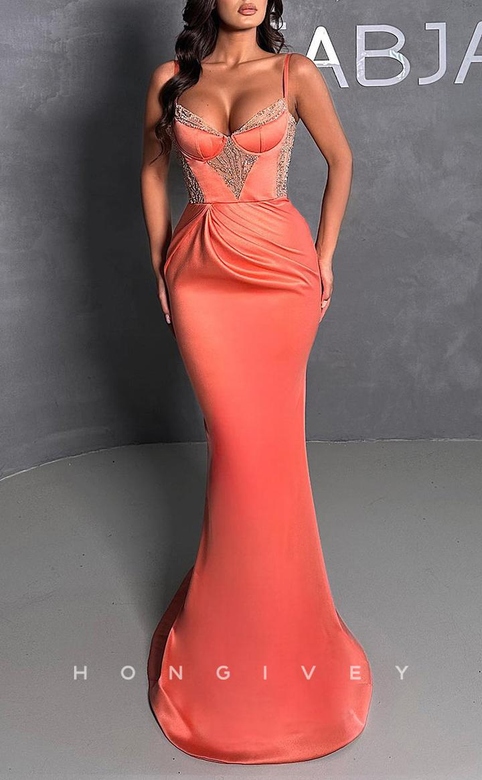 Sexy Satin V-Neck Spaghetti Straps Empire Ruched Floor-Length Party Dress