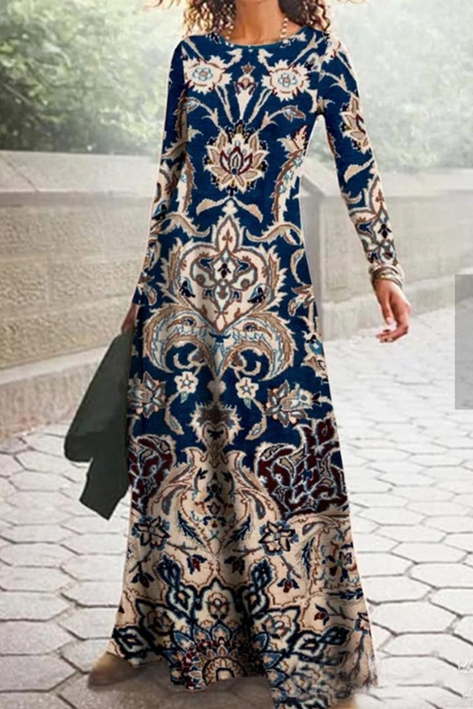 Casual Vintage Print O-Neck Dresses (16 Colors)