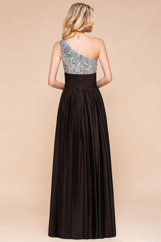 Affordable One Shoulder Sequins Long Ruffle Bridesmaid Dresses