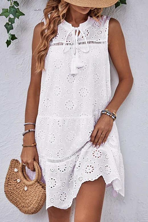 Simplicity Tassel Hollowed Out O-Neck Dresses