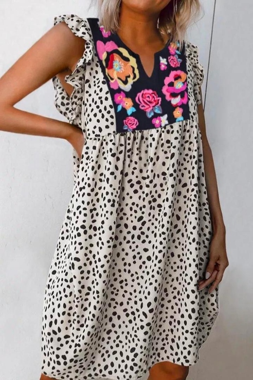 Print Patchwork White Knee-Length Dress in Two Colors