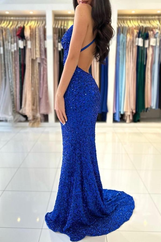 Royal Blue Sleeveless Mermaid Evening Dress