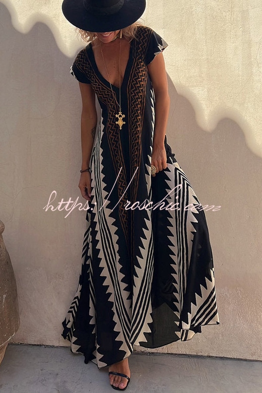 Beach Dates Ethnic Print A-line Maxi Dress