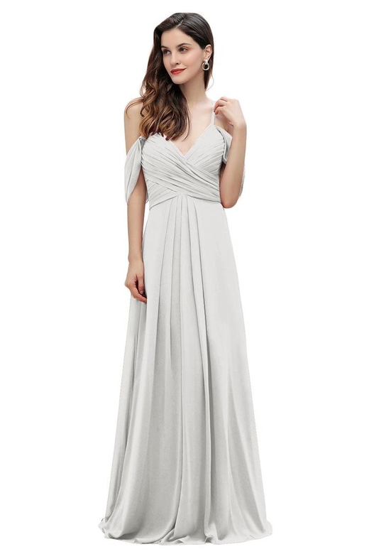 Elegant A-Line Off-the-Shoulder V-Neck Ruched Bridesmaid Gowns