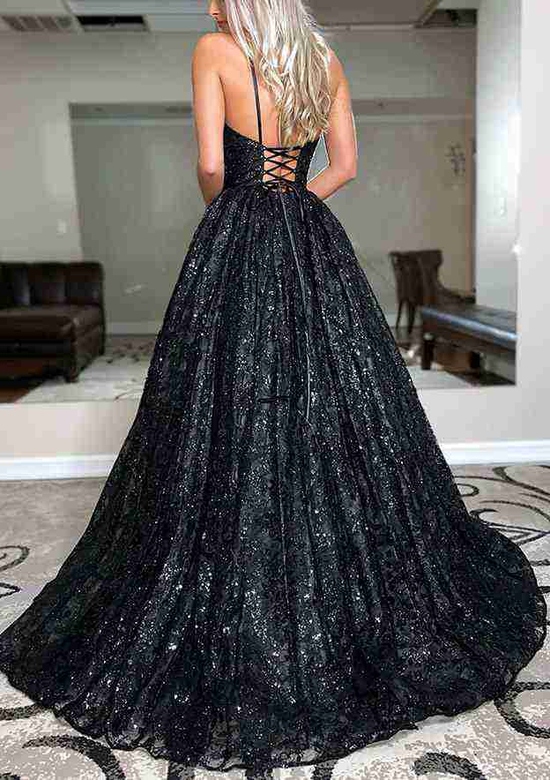 V-Neck Sleeveless Sequined Ball Gown Style Sweep Train Prom Dress