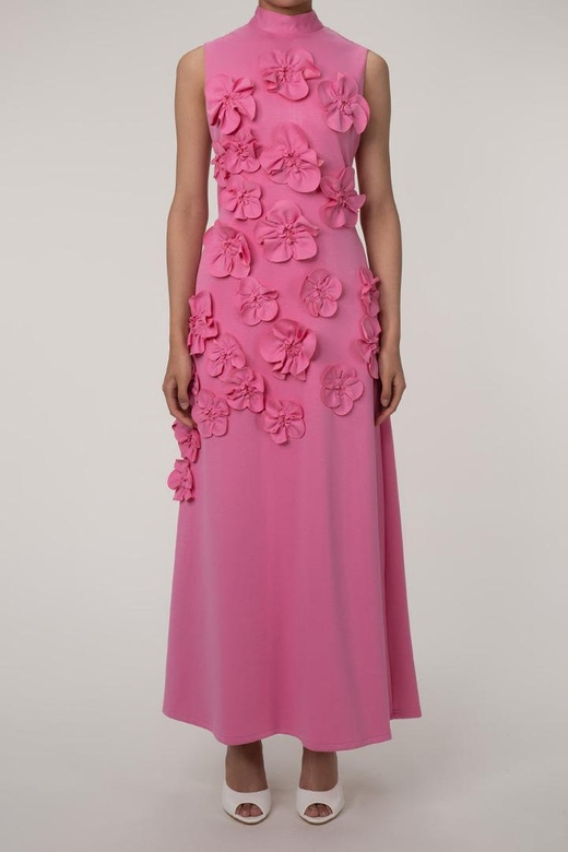 Celebrity Bow Tie Neck Rosette Sleeveless A-Line Crepe Evening Gown