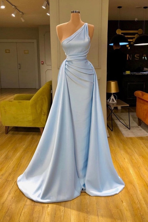 One Shoulder Sleeveless Long Overskirt Prom Dress