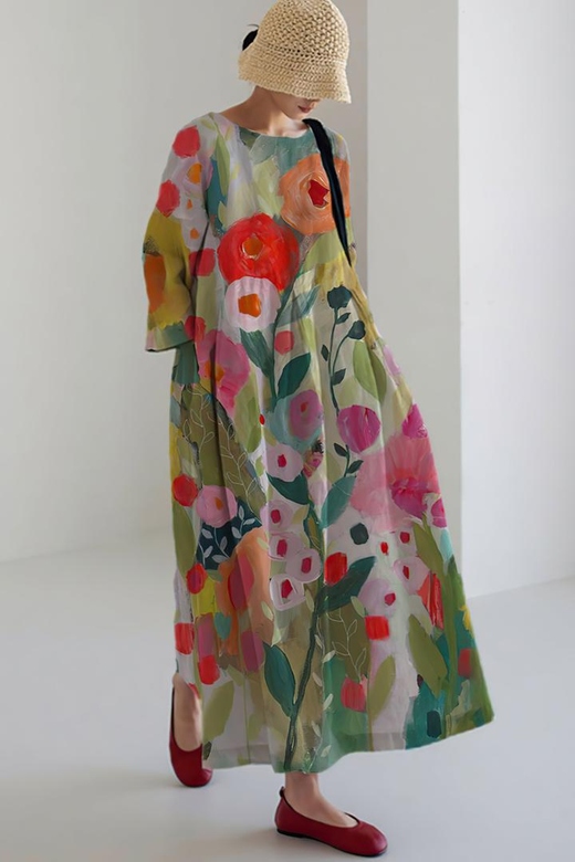 Casual Painting Style Floral Summer Dress for Creativity