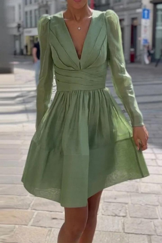 Elegant Solid Patchwork V-Neck Waist Skirt Dresses