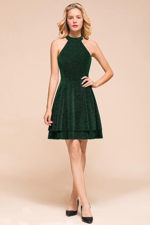 Green Shinning Halter Mini Party Gown Short Prom Dress