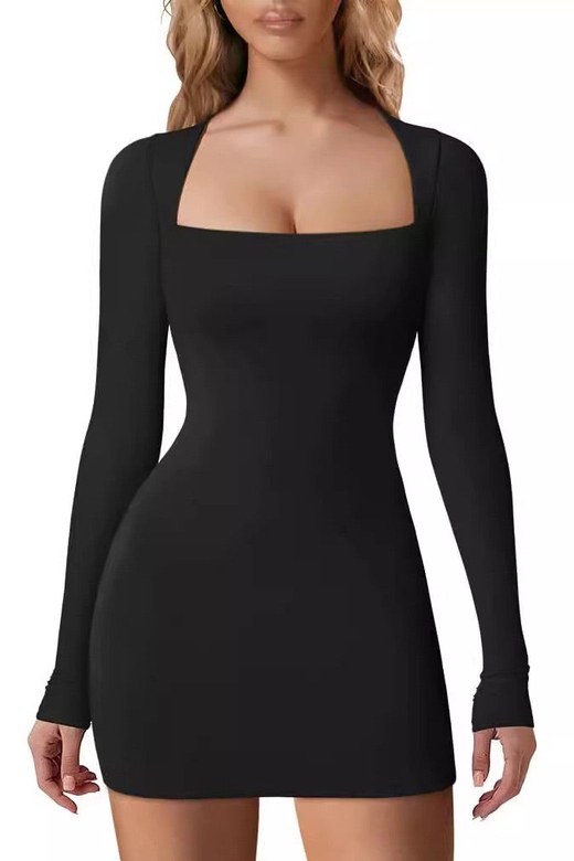 Sexy Mini Bodycon Long Sleeve Black Dress