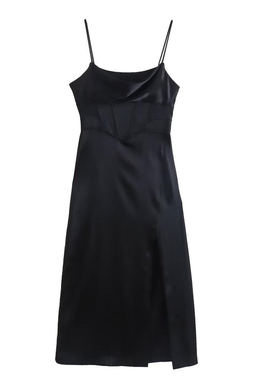 Simple Black Spaghetti Straps Midi Dress for Minimalist Elegance