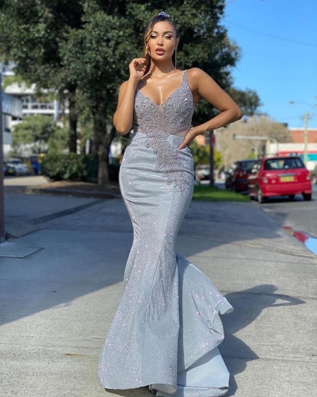 Glittering Sleeveless Appliques Mermaid Prom Dress