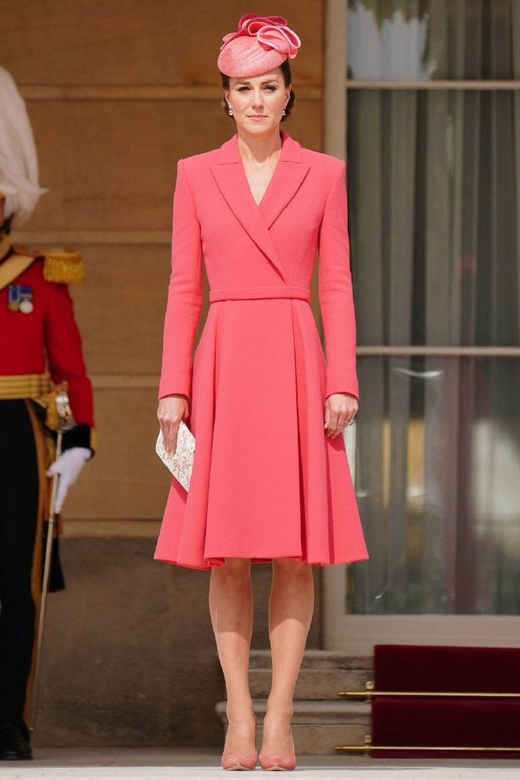 Kate Middleton Watermelon Long Sleeve Dress Coat for Regal Elegance