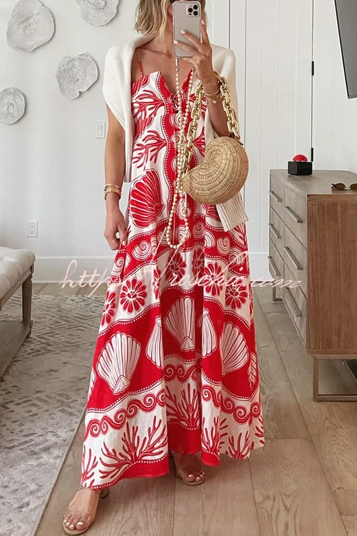 Beautiful Shell Front Lace-up Loose Maxi Dress