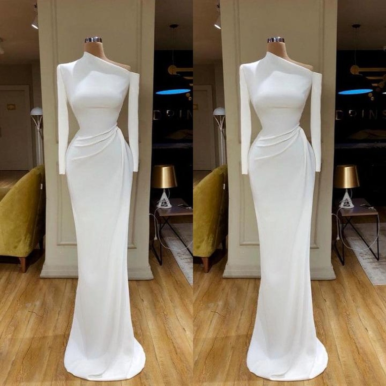 Creamy White Unique Neck Long Sleeves Mermaid Evening Dress