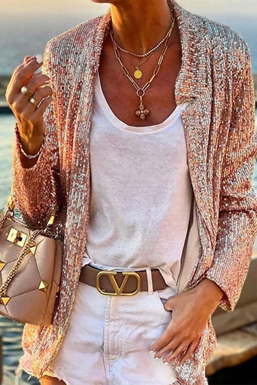 Long Sleeve Sequin Fashionable Blazer Jacket