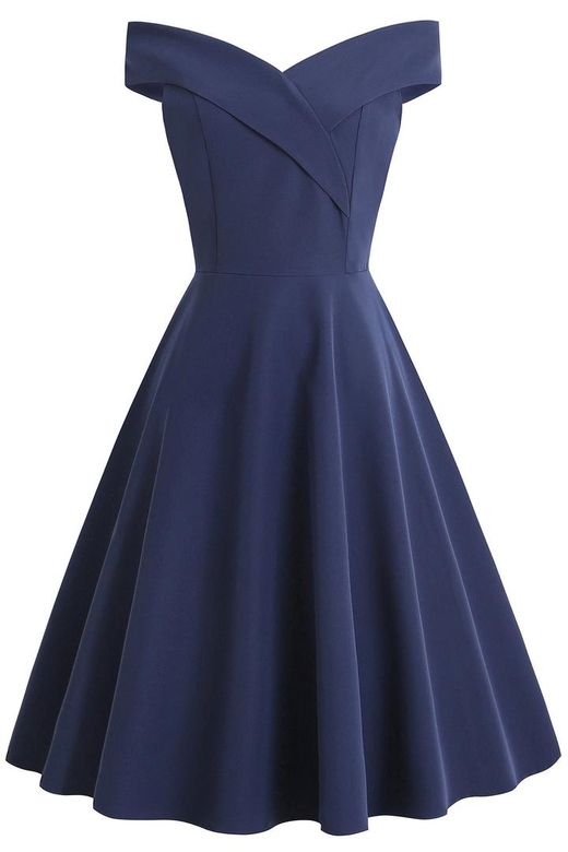 Dark Navy Off-the-Shoulder A-Line Cocktail Party Dresses for Timeless Elegance