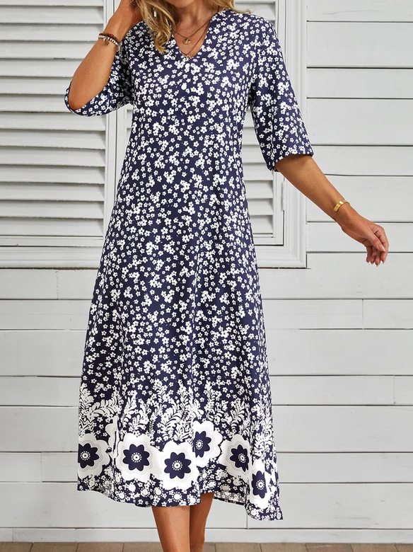 Casual Floral Short Sleeve Woven Dress for Summer Ease