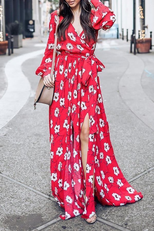 Wondrous Floral Deep V Maxi Dress for Women