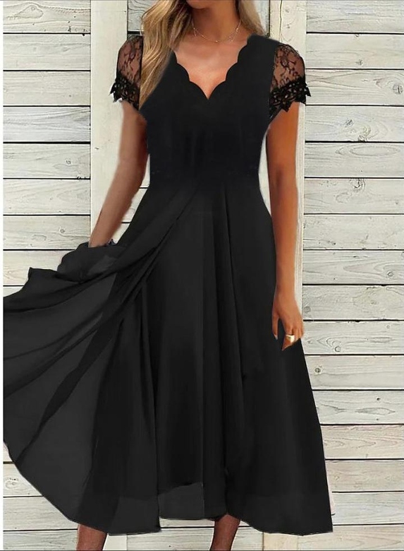 Popular Plain Black Midi Dress for Versatile Wear