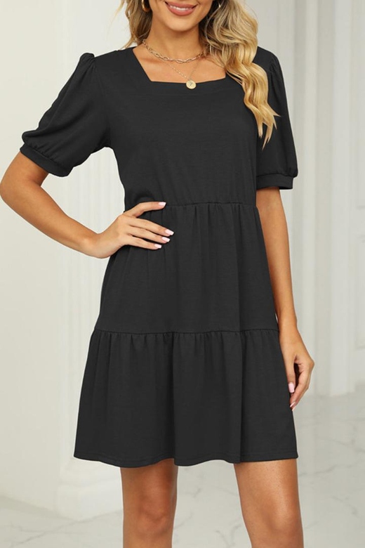 Solid Fold Square Collar A-Line Dresses