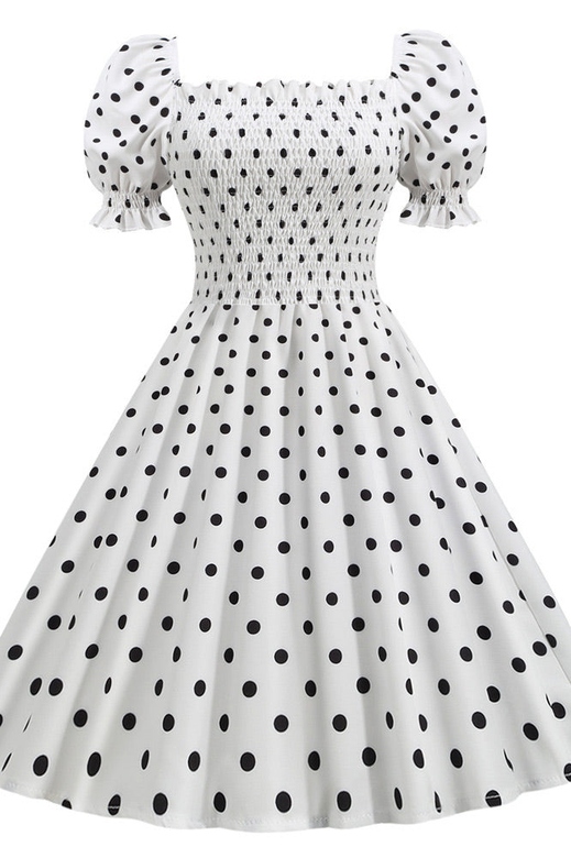 Chic White and Black Polka Dot Dress for Contrasting Elegance