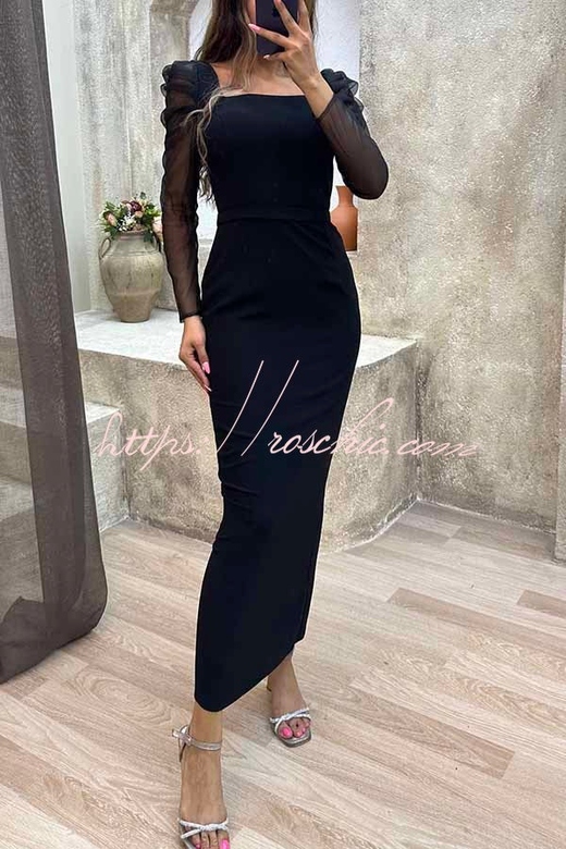 Composed Charm Mesh Square Neck Formal