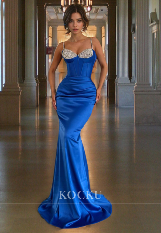 Couture & Ornate Sleeveless Beaded Sheath Ruched Evening Party Gown