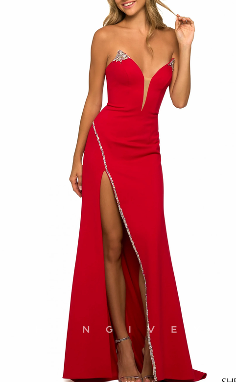 Sexy Fitted Satin V-Neck Sleeveless Side Slit Party Dress